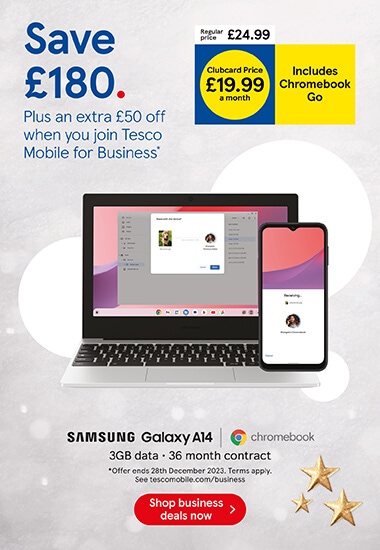 Save £180 on Samsung Galaxy A14 and Chromebook with Clubcard prices